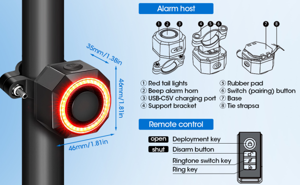 e Scooter Alarmanlage mit LED-Warnlicht